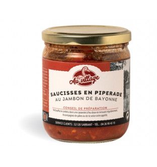 Saucisses en piperade au jambon de Bayonne